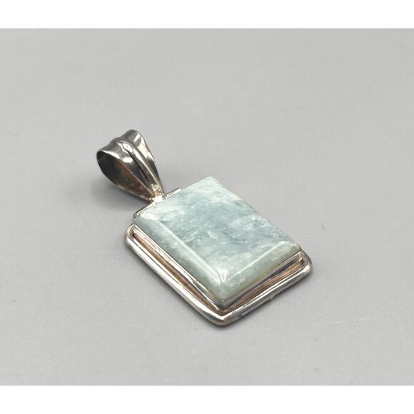 Sterling Silver Pendant Rectangle Aqua Stone 925 Jewelry - Picture 1 of 8